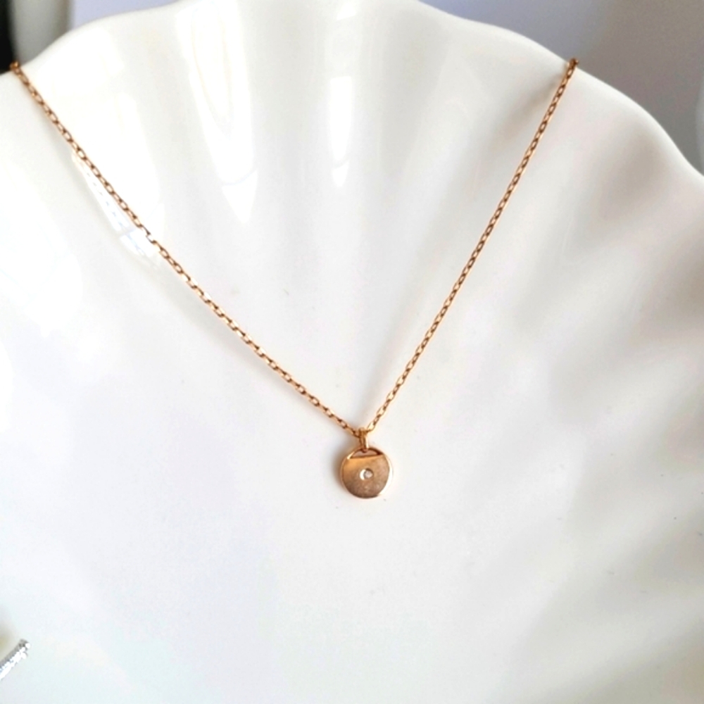 Swarovski Dainty Rose Gold Minimal Small Round Crystal Medallion Chain Necklace